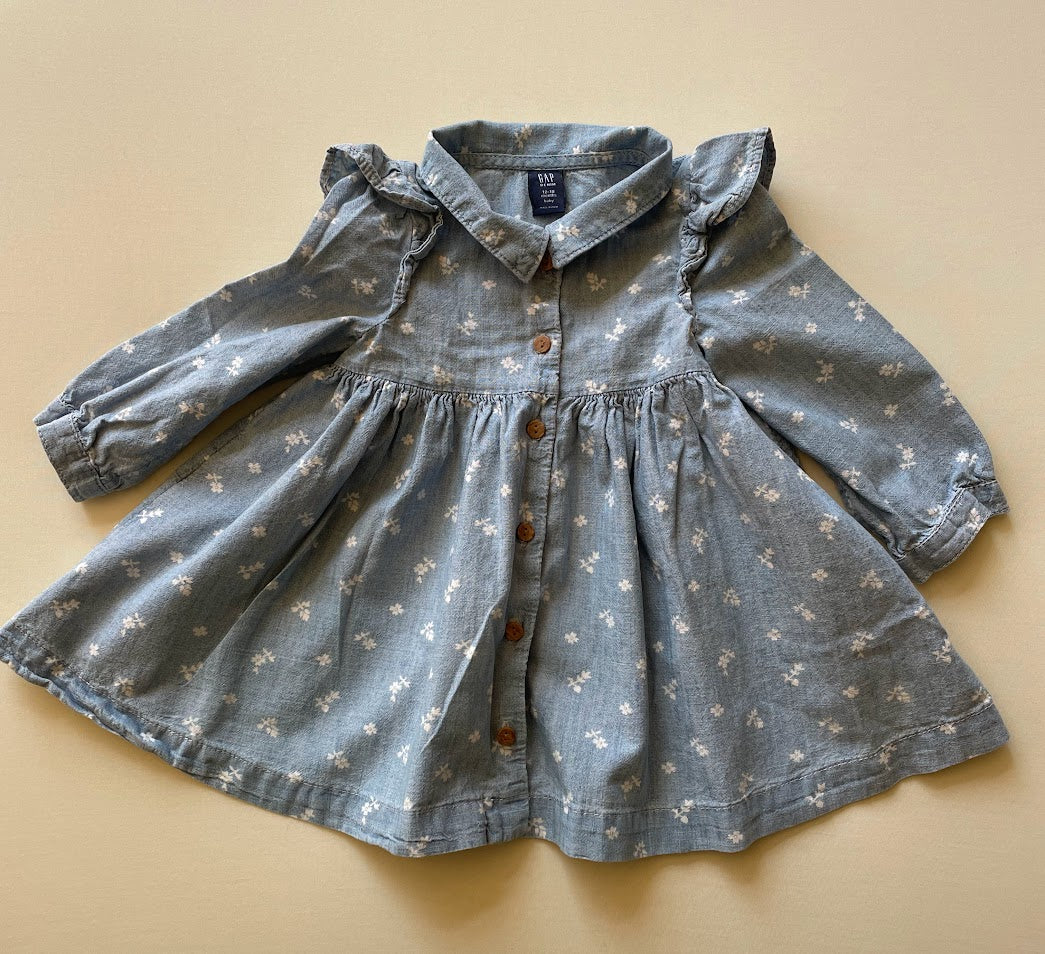 Denim Floral Flutter Dress