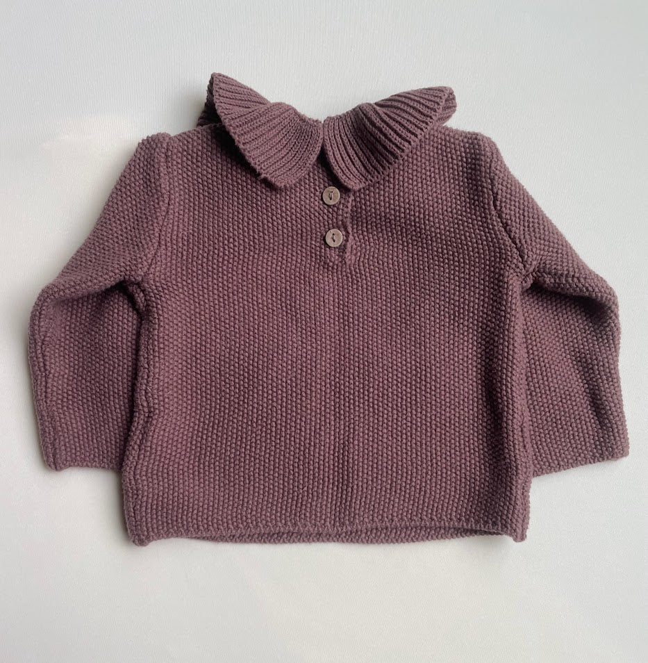 Ruffled Knit Collared Sweater