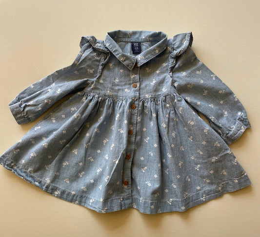 Denim Floral Flutter Dress