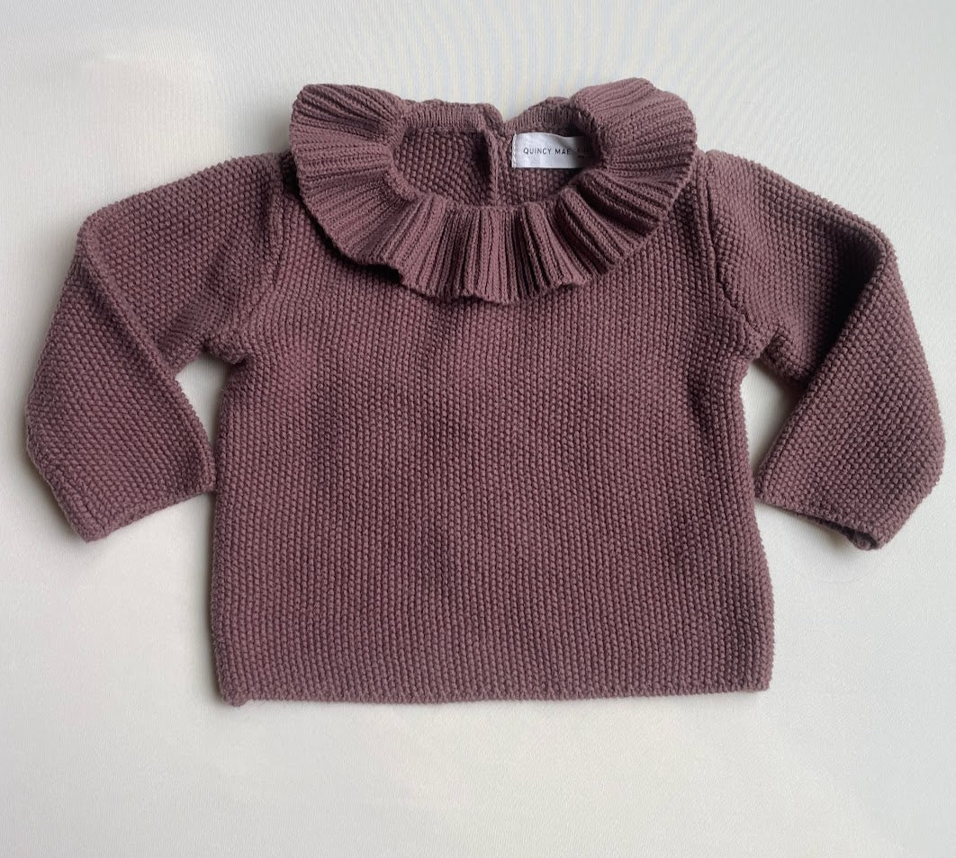 Ruffled Knit Collared Sweater
