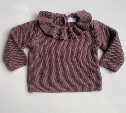 Ruffled Knit Collared Sweater